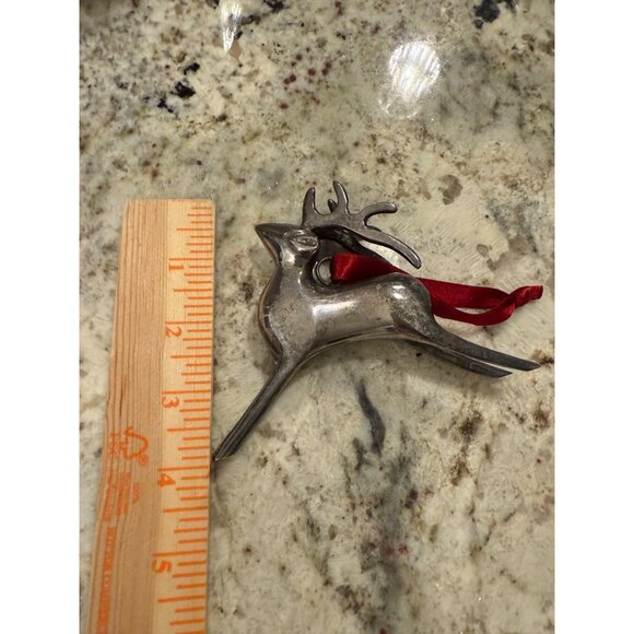 Vtg Pottery Barn Silver-Plated Reindeer Figurine Red Ribbon holiday tree decor - Picture 9 of 9